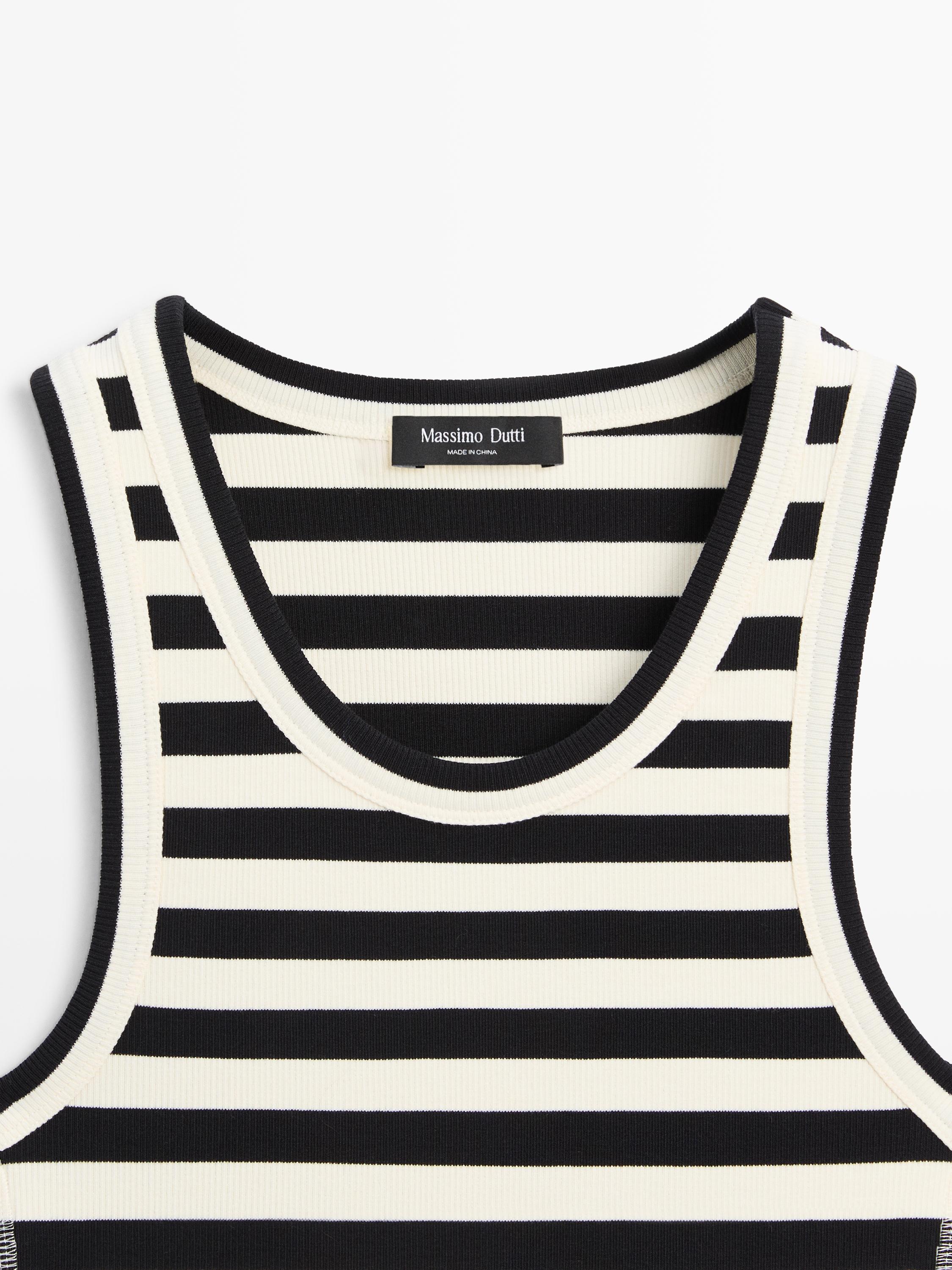 Sleeveless ribbed top with striped detail